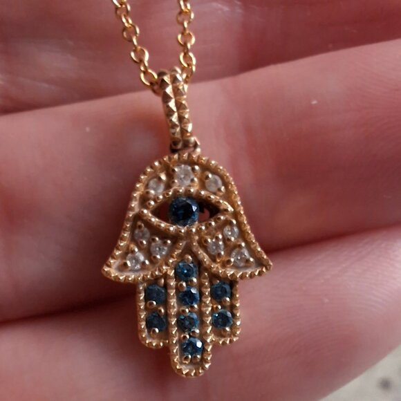 Effy 14K Yellow Gold Diamond, Blue Diamond Pendant with Chain - Picture 4 of 6